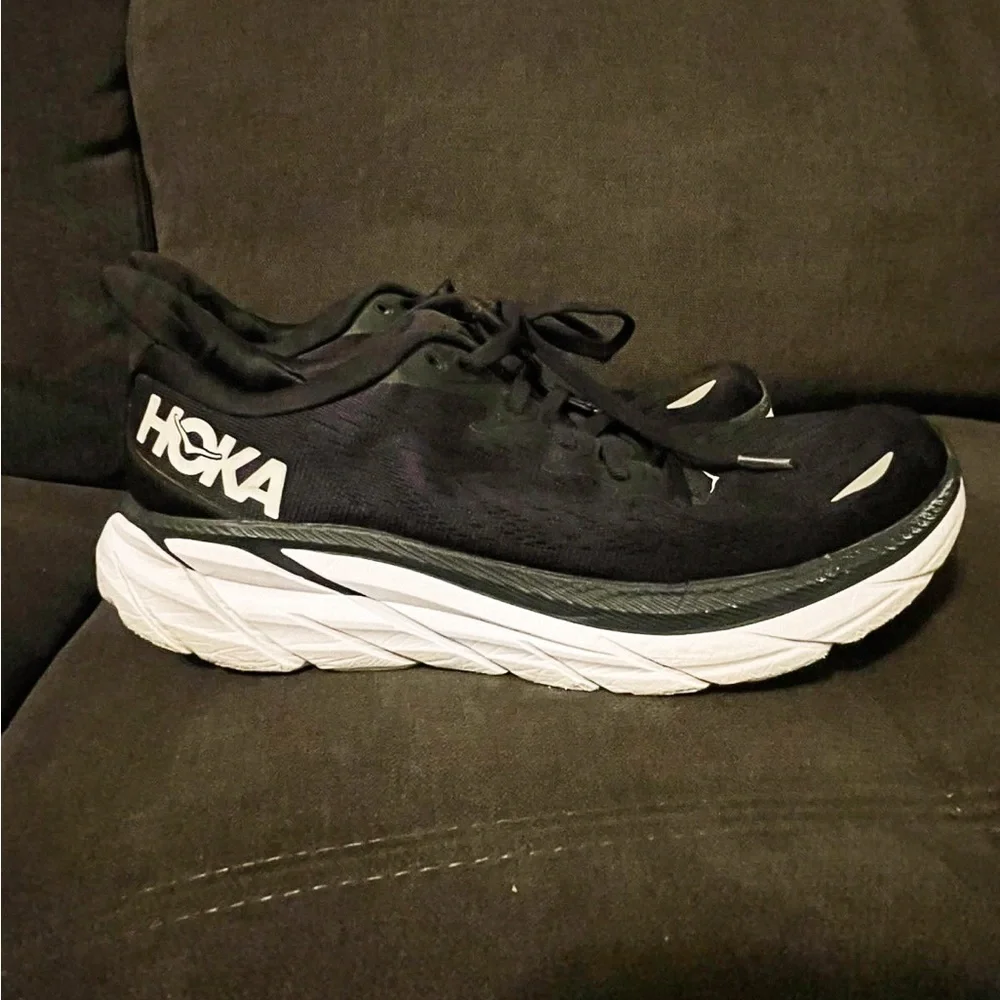 Hoka One One Black and White Athletic Shoes with Maximalist Cushioning - Picture 1 of 11